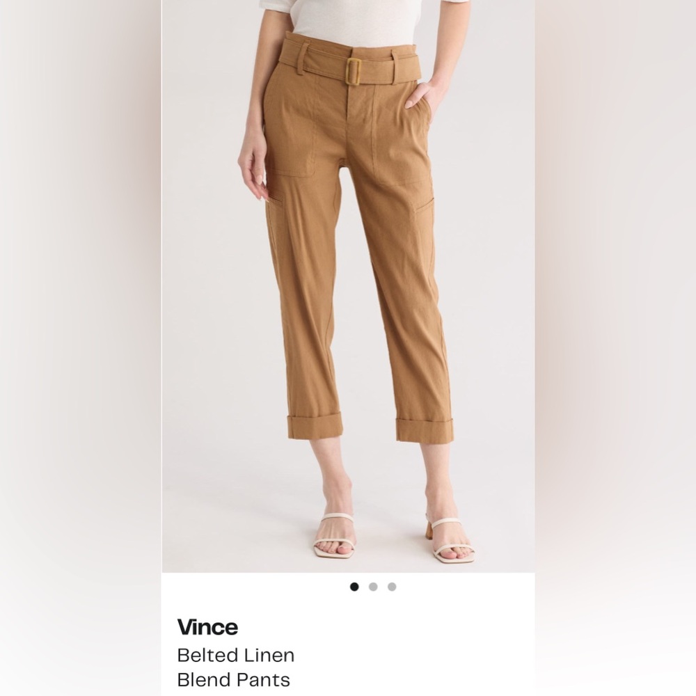 Beige linen belted pants